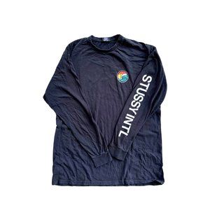 Stussy Laguna Beach T-Shirt Men Size L Black Graphic Print Crew Neck Long Sleeve
